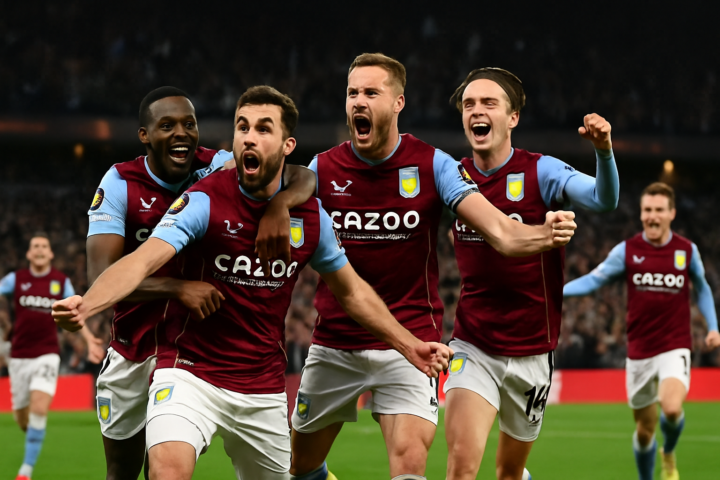 Aston Villa pemain merayakan kemenangan di pertandingan Liga Europa