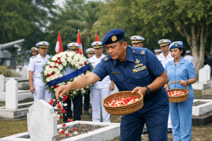 Semangat Juang Tak Pernah Padam, Danlanal Bintan Pimpin Ziarah Rombongan Peringati HUT Ke-81 TNI Angkatan Laut